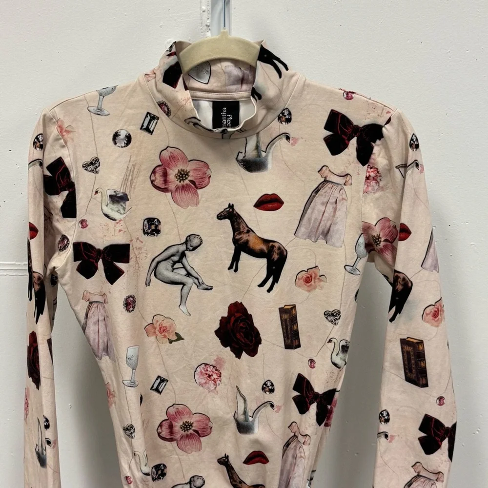 Samantha Pleet Starcrossed 3/4 Sleeve Bodysuit Collage Stretch Cream Medium - Picture 4 of 15